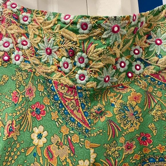 SILK Floral Green Wide Leg Pants - Picture 7 of 13